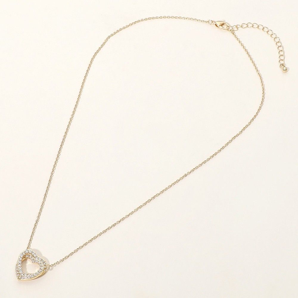 SECRET BOX 14K Gold Dipped CZ Stone Paved Twin Heart Pendant Necklace Adjustable - Picture 3 of 4